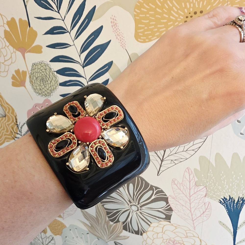 Stella & Dot Black And Orange Statement Cuff Bracelet